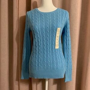 NWT St. John's Bay Light Blue Cable Knit Crew Neck Sweater